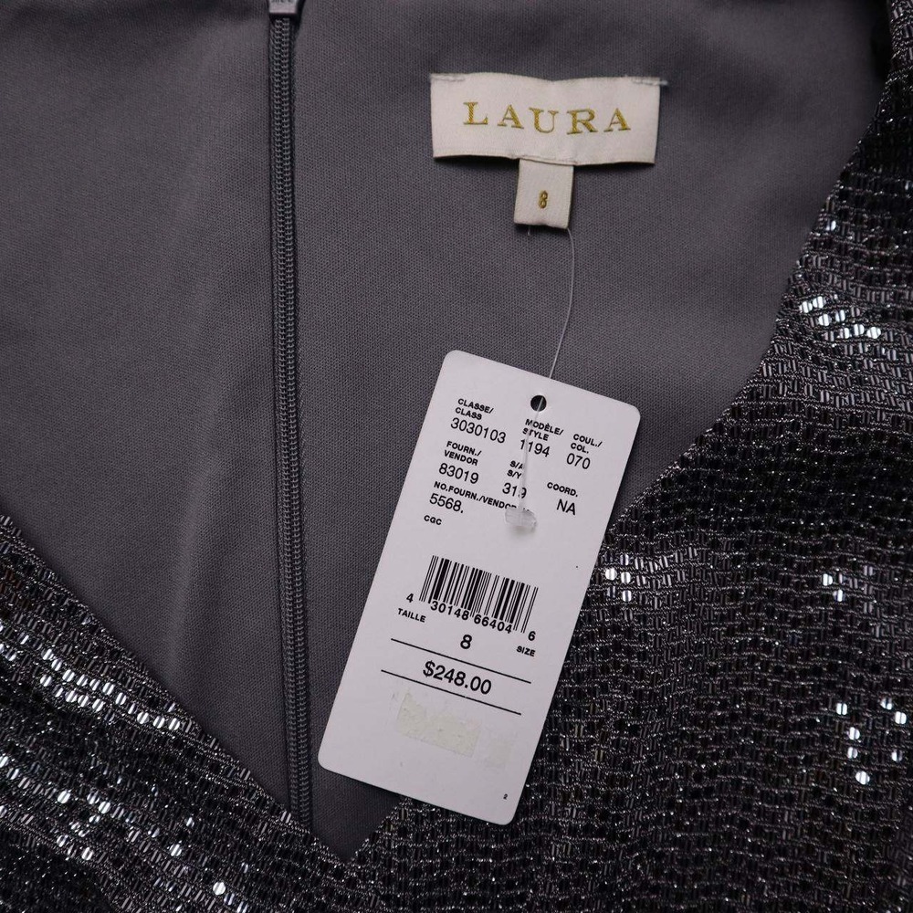 NWT LAURA‎ Sequined Wrap V Neck Short Sleeve Maxi Dress Silver Size 8 New - Picture 10 of 10